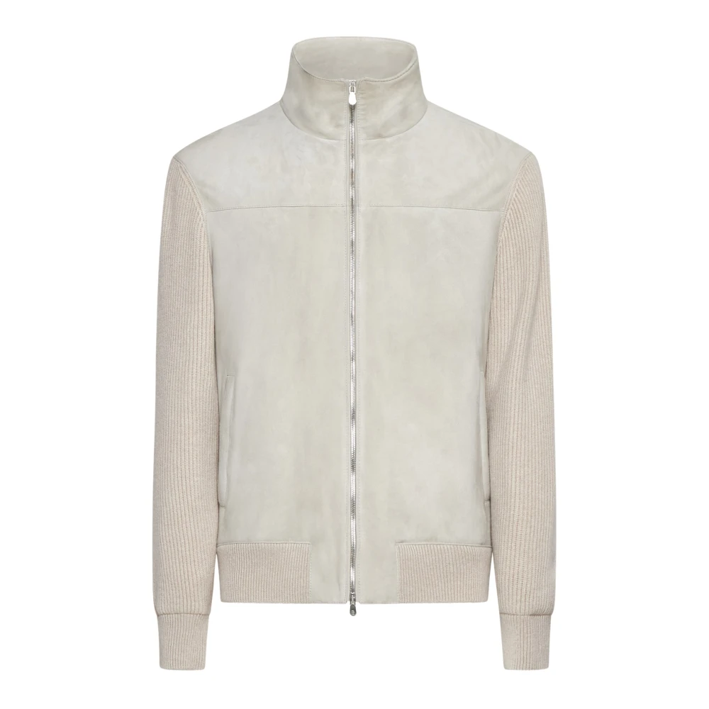 Brunello Cucinelli Naturlig Beige Mocka Bomberjacka Beige, Herr