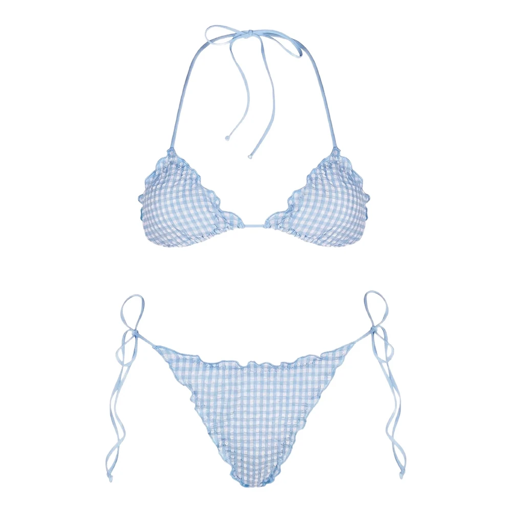 Mc2 Saint Barth Women's Blue Frou Frou Triangle Bikini - Bikinis - L - Swimwear