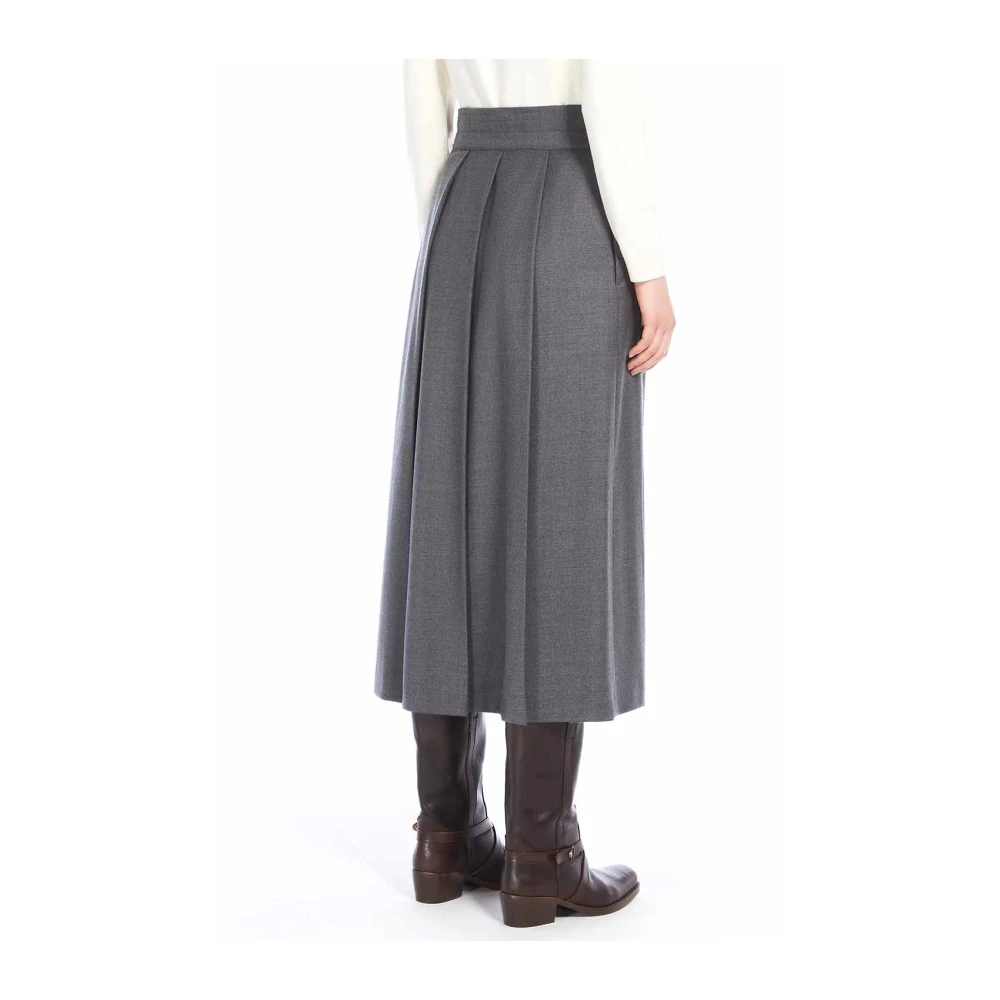Max Mara Grijze Wollen Geplooide Lange Rok Gray Dames