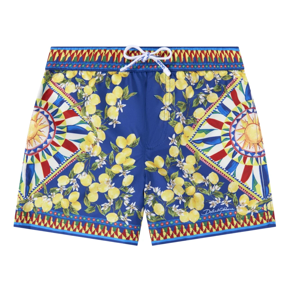 Dolce & Gabbana , Kids Swimming Trunks, Male, Multicolor, 12 M | 80 Cm, Carretto Print Swim Shorts