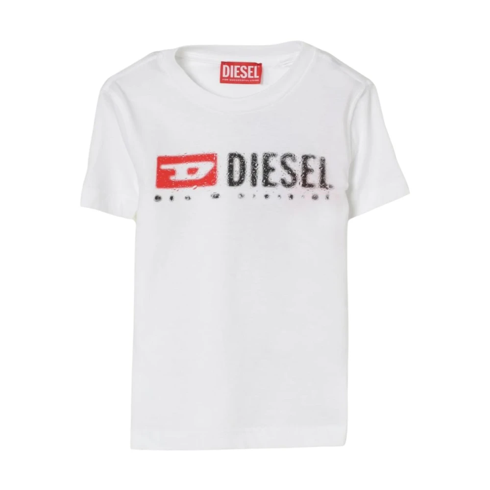 Diesel Boys White Kids Short Sleeve T-Shirts, 12 Y, Printed Cotton T-Shirt