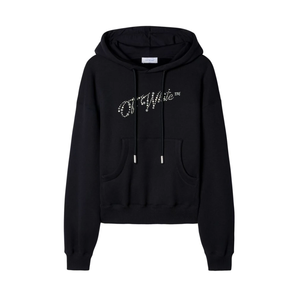 Off White Svart Bomull Logo Hoodie Sweatshirt Black, Dam