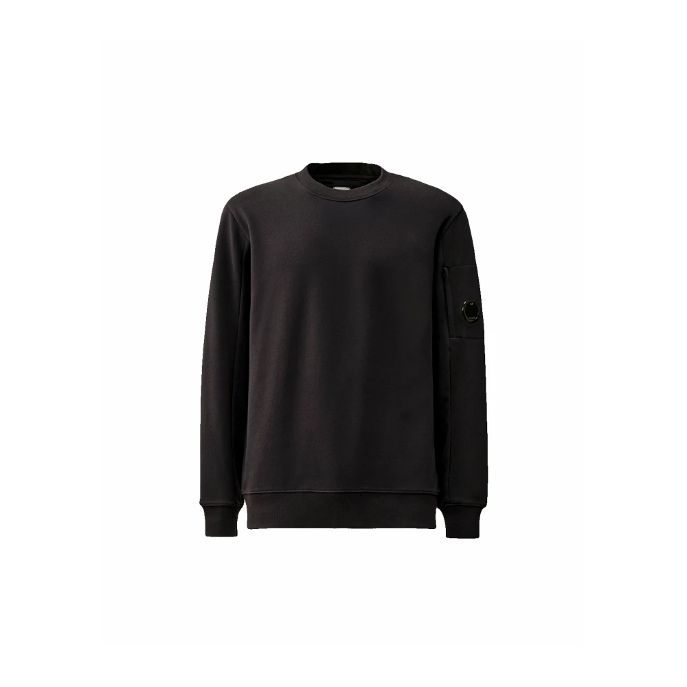 C.p. Company Men's Black Sweatshirts, 2XL, Diagonal Raised Fleece Crewneck Sweatshirt
