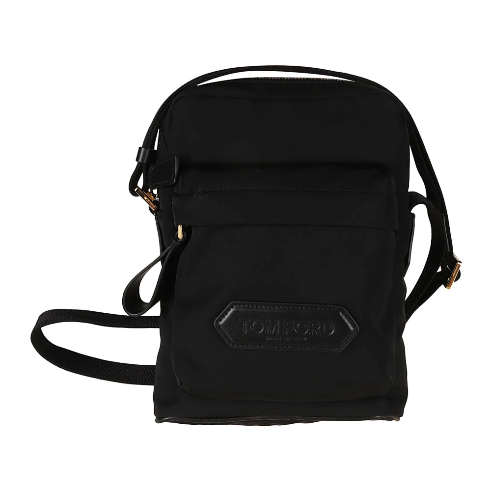 Tom Ford Zwarte leren messenger tas met rits en logo Black Dames