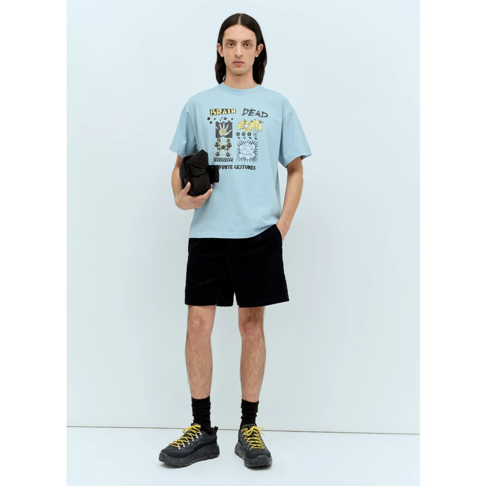 Brain Dead Katoenen Jersey Logo Print T-Shirt Blue Heren