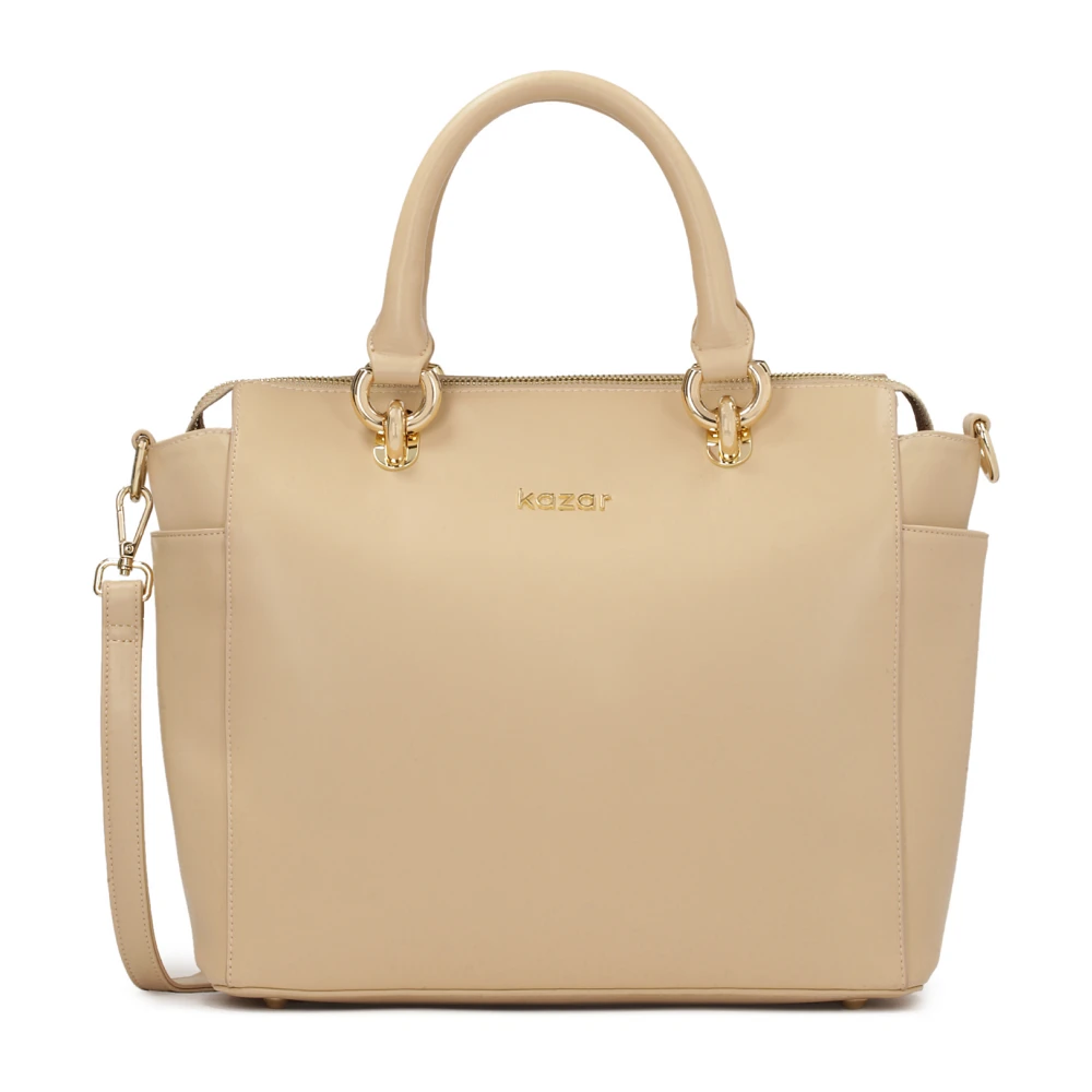 Kazar Ruime leren handtas met handvatten en riem Beige Dames