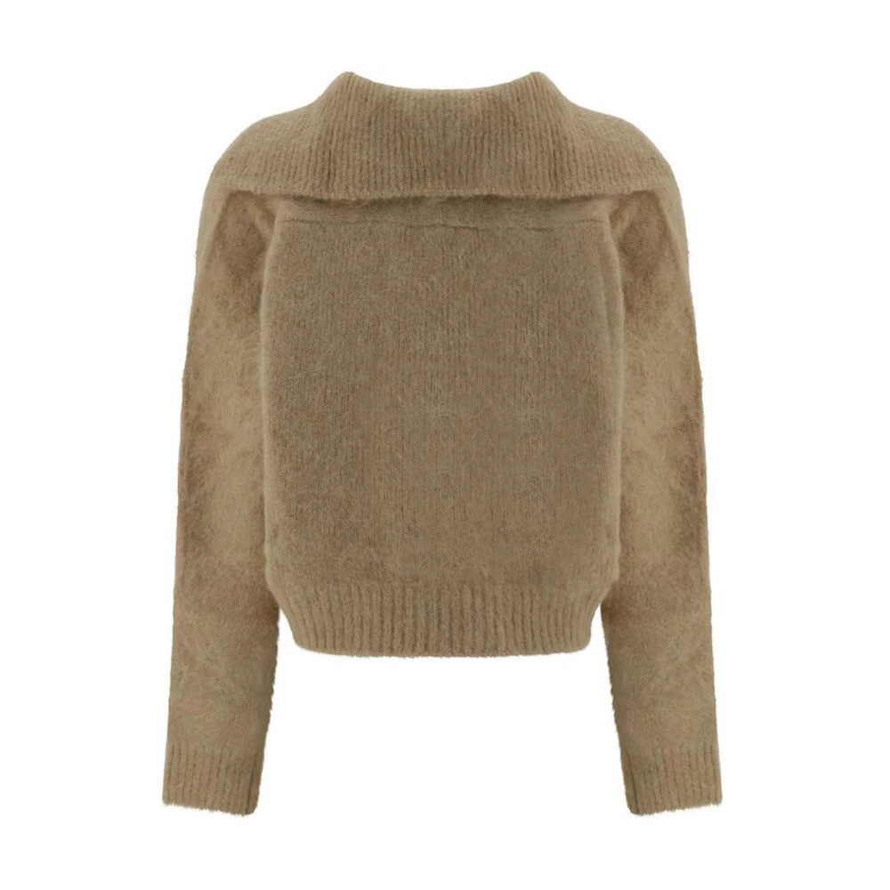 Loulou Studio Alpaca V-hals Trui met Klassieke Kraag Beige Dames