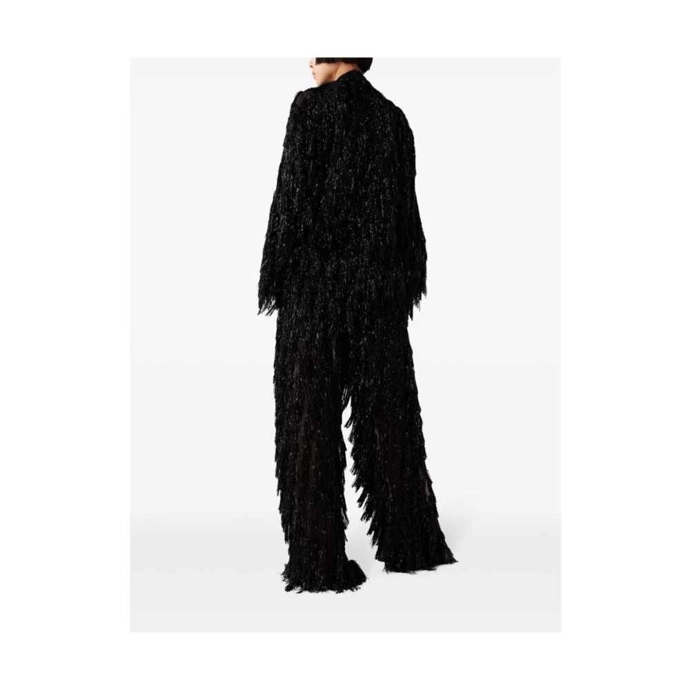 Stella Mccartney Zwarte Glitter Kwast Wijde Pijp Broek Black Dames