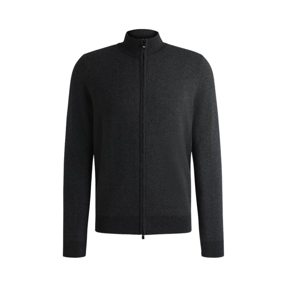 Hugo Boss Regular Fit Jacquard Gebreide Vest Black Heren