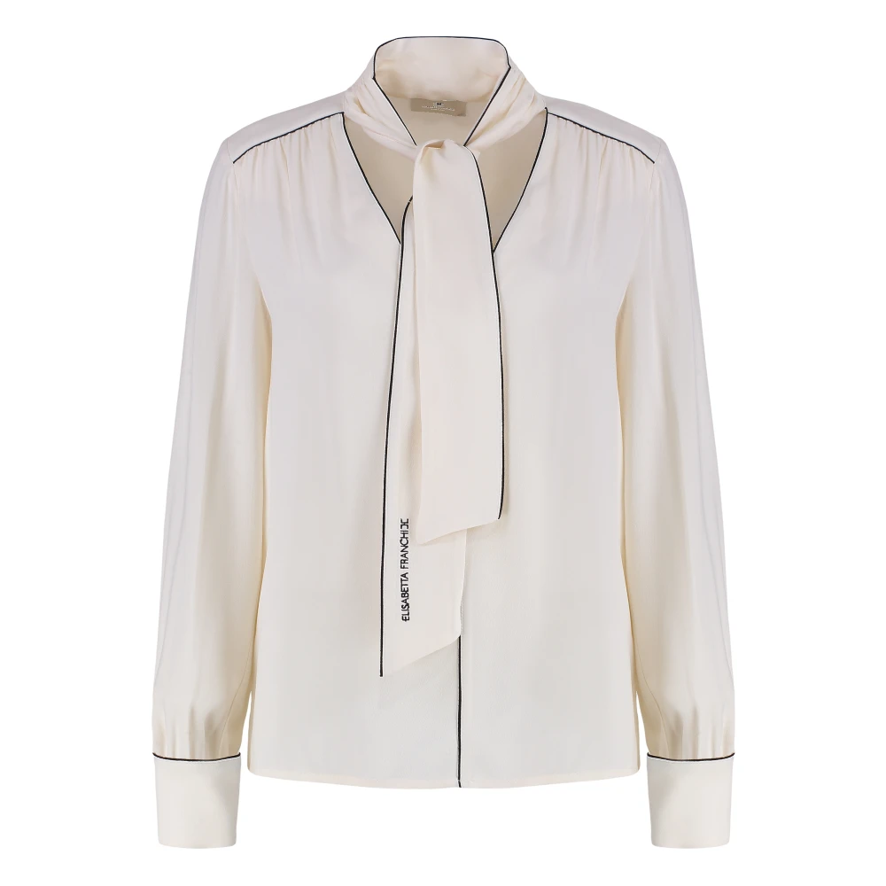 Elisabetta Franchi V-hals Crêpe Blouse met Strik White Dames