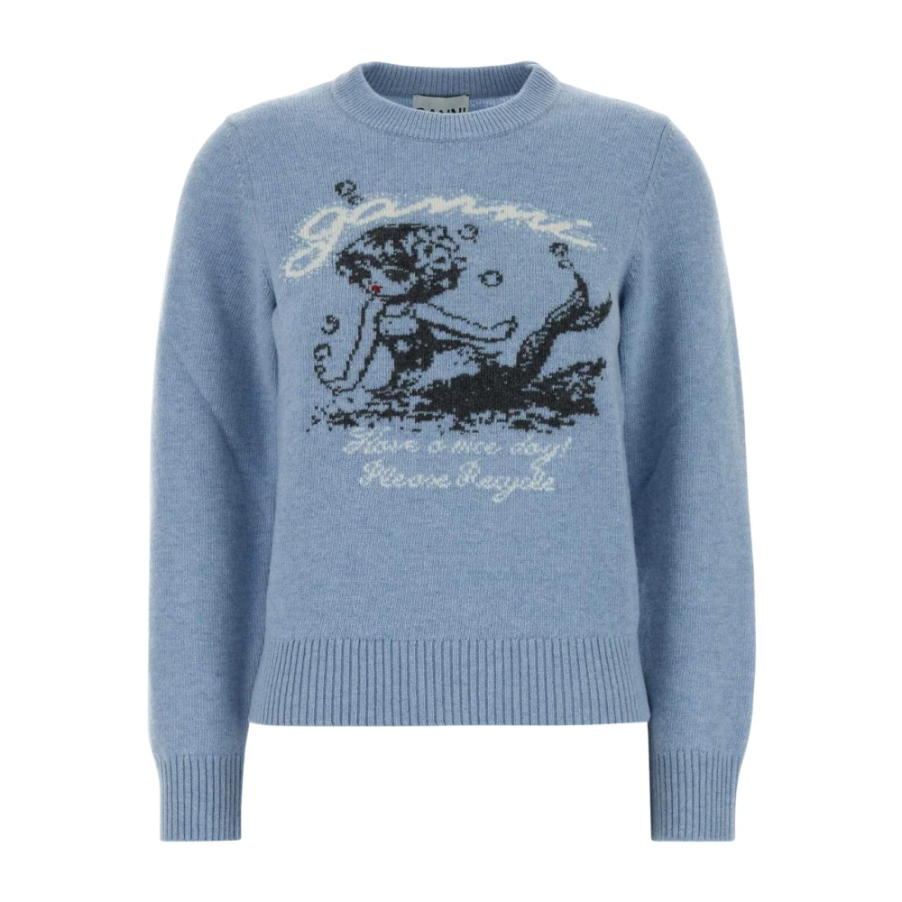 Ganni Blue Round-Neck Knitwear, Female, 2XS, Wool Blend Jumper