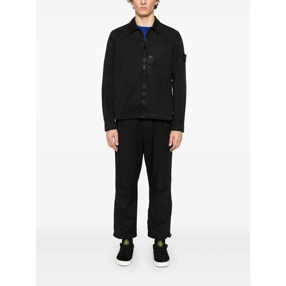 Stone Island Zwarte Katoenen Rits Shirt Black Heren