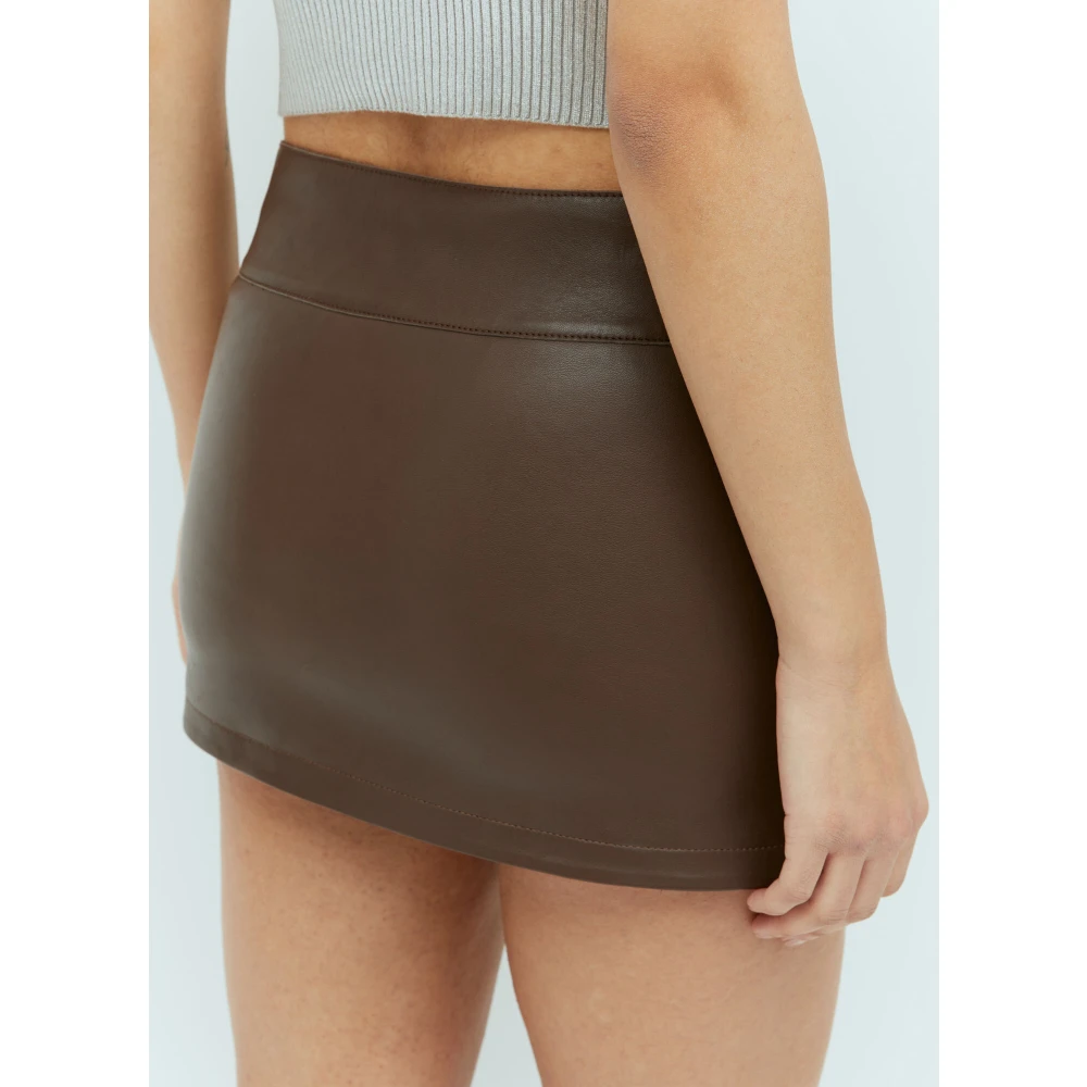 Diesel Leren Mini Rok met Logo Plaque Brown Dames