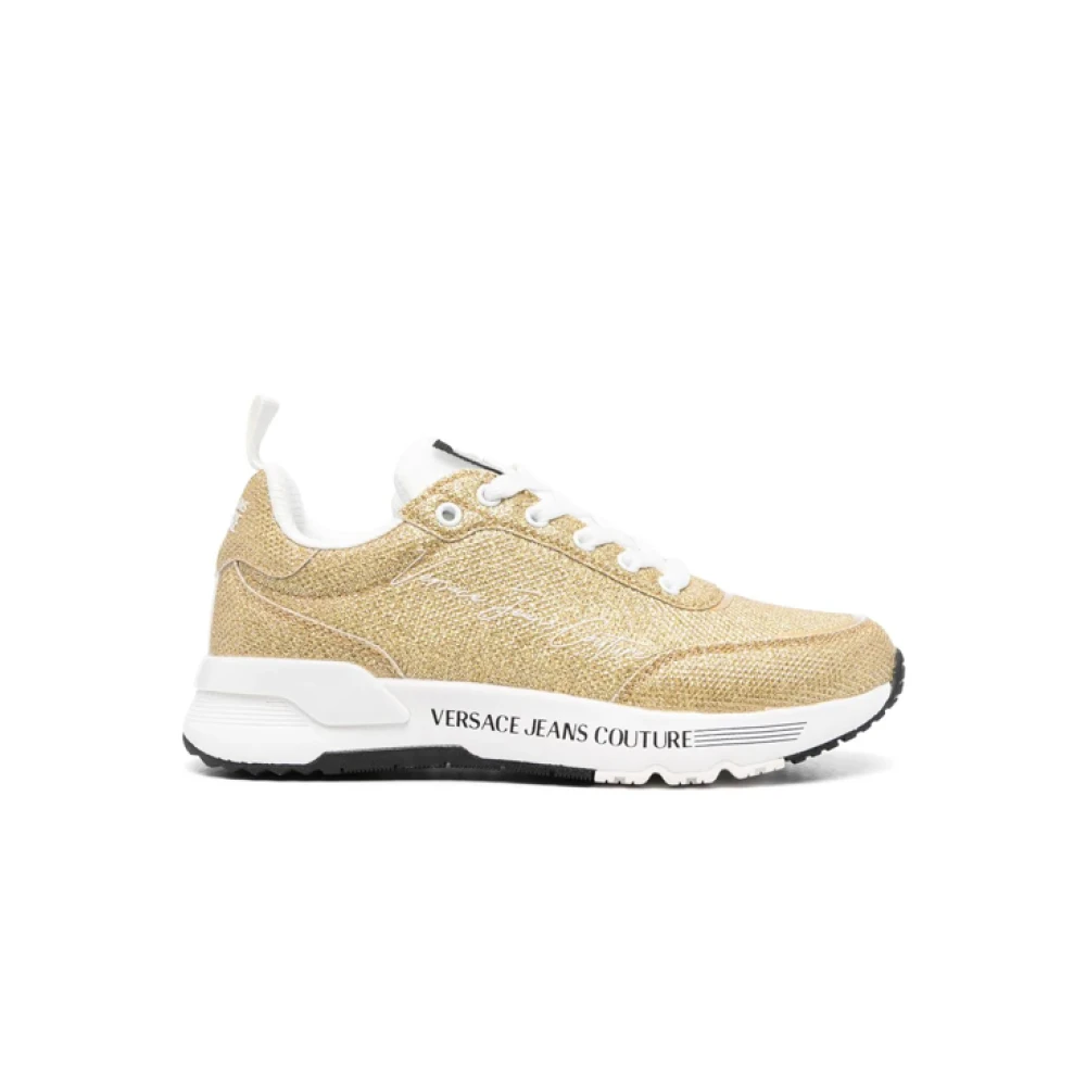 Versace Jeans Couture Guld Metallic Låga Sneakers Beige, Dam