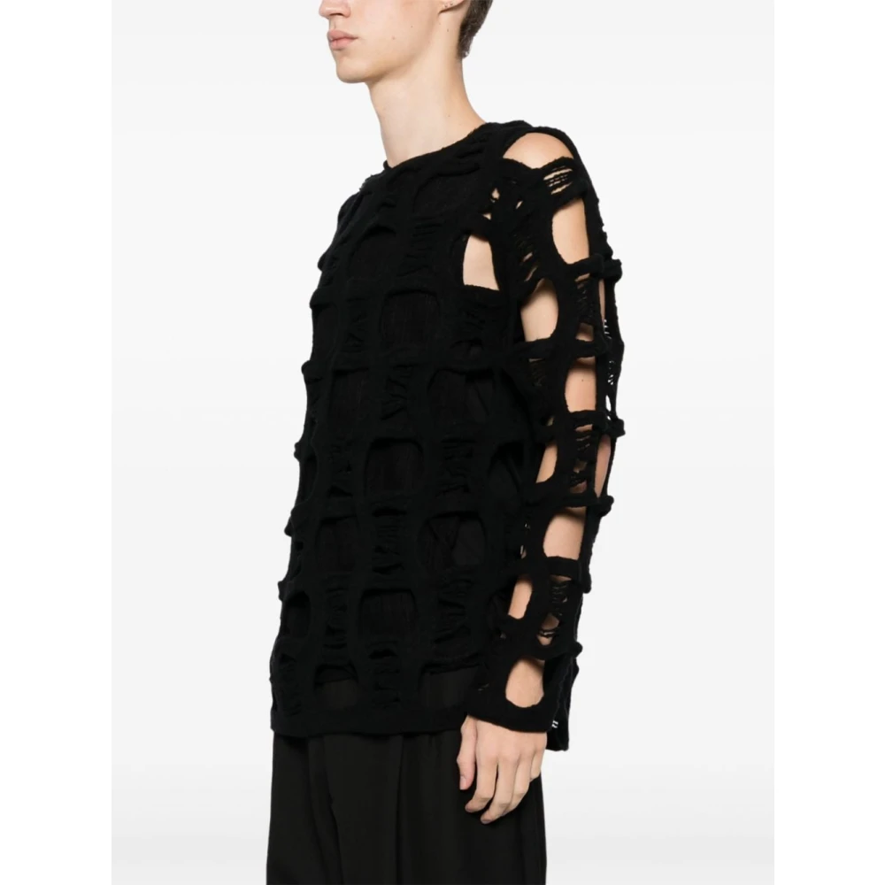 Comme des Garçons Zwarte Wol Mesh Trui Black Heren