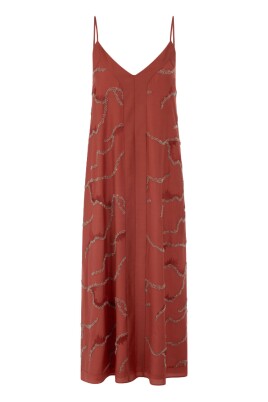 open lace back dress Marc Cain Flame Red Unicolour long dress with ruffled hem  Think Bubbles