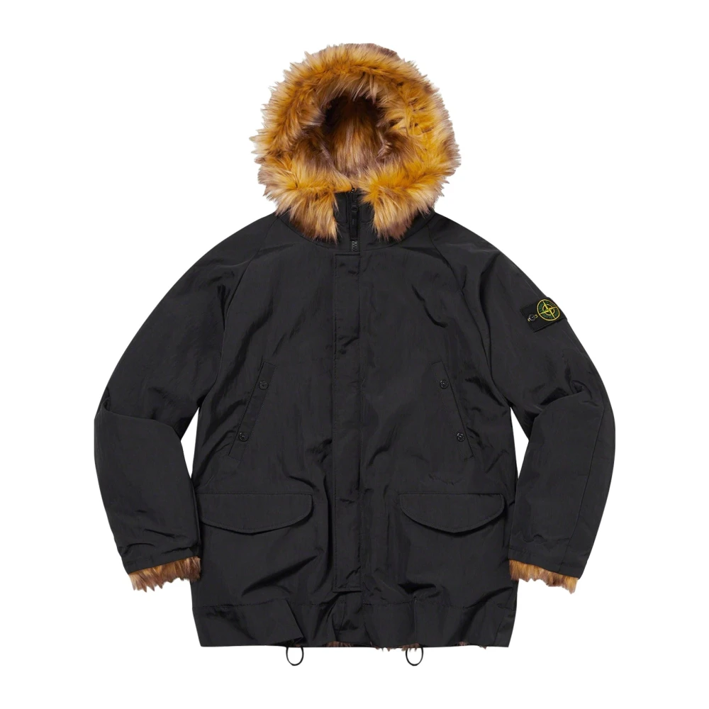 Stone Island Omkeerbare Faux Fur Parka Zwart Black Heren