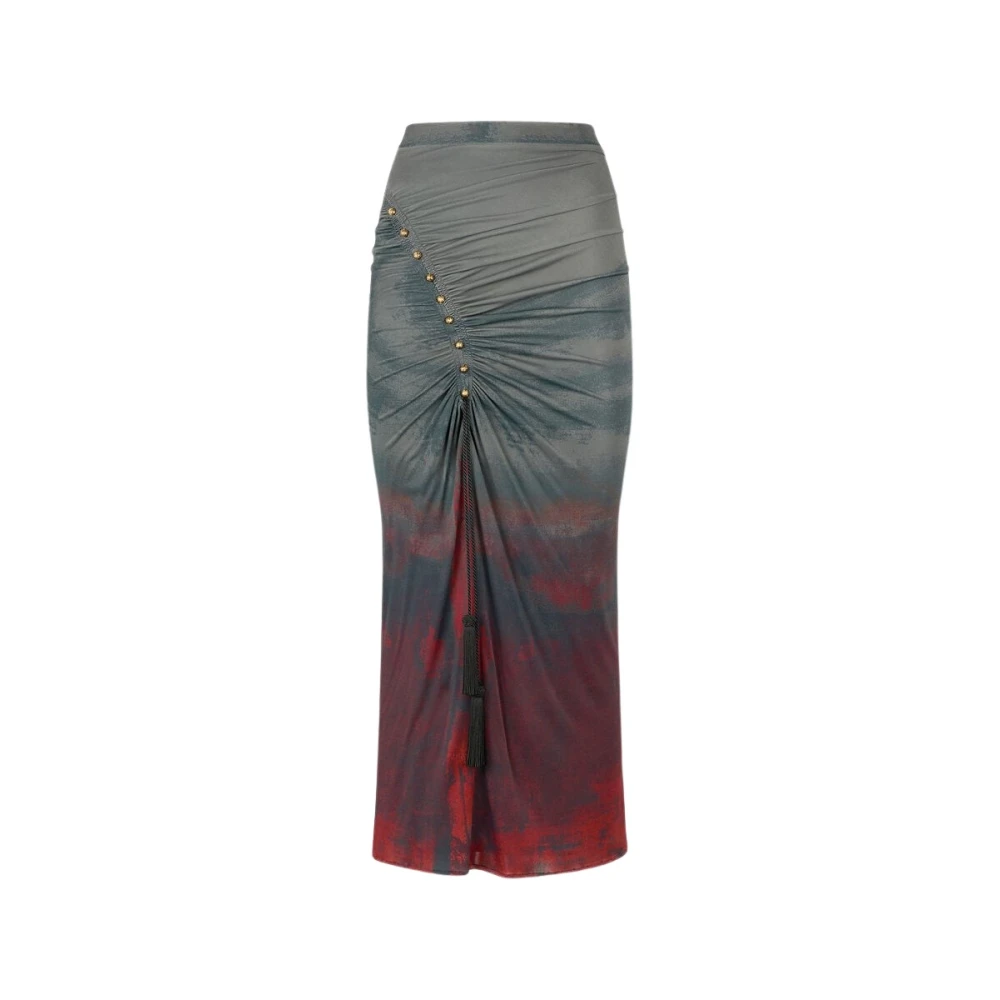 Roberto Cavalli , Midi Skirts, Female, Multicolor, S, Mottled Midi Skirt With Ruched Detail