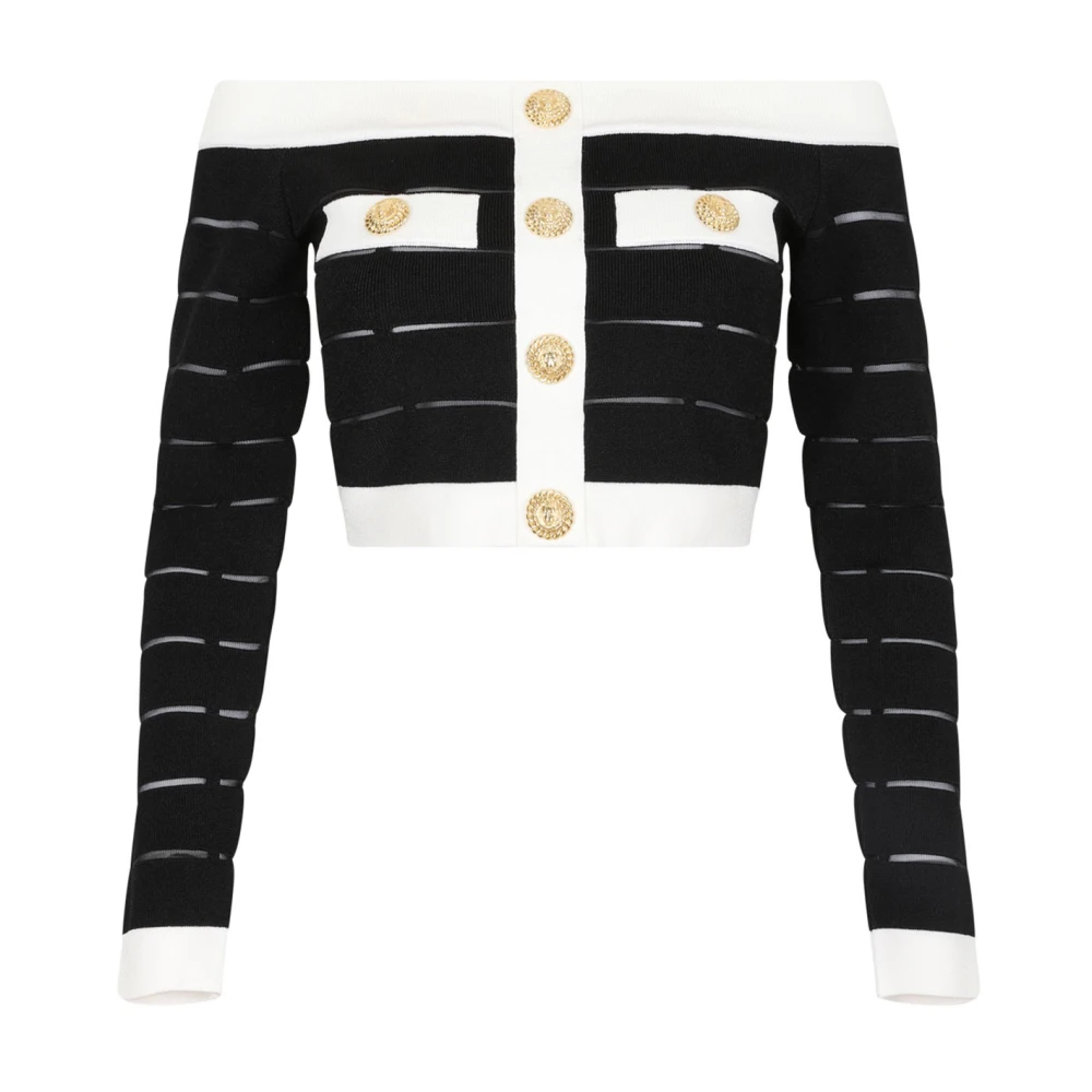 Balmain Gebreide Off Shoulder Top met Knopen Multicolor Dames