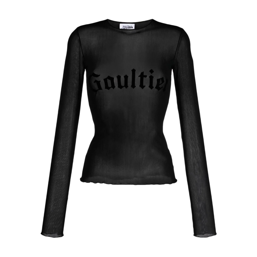 Jean Paul Gaultier Logo Tulle T-Shirt in Zwart Black Dames