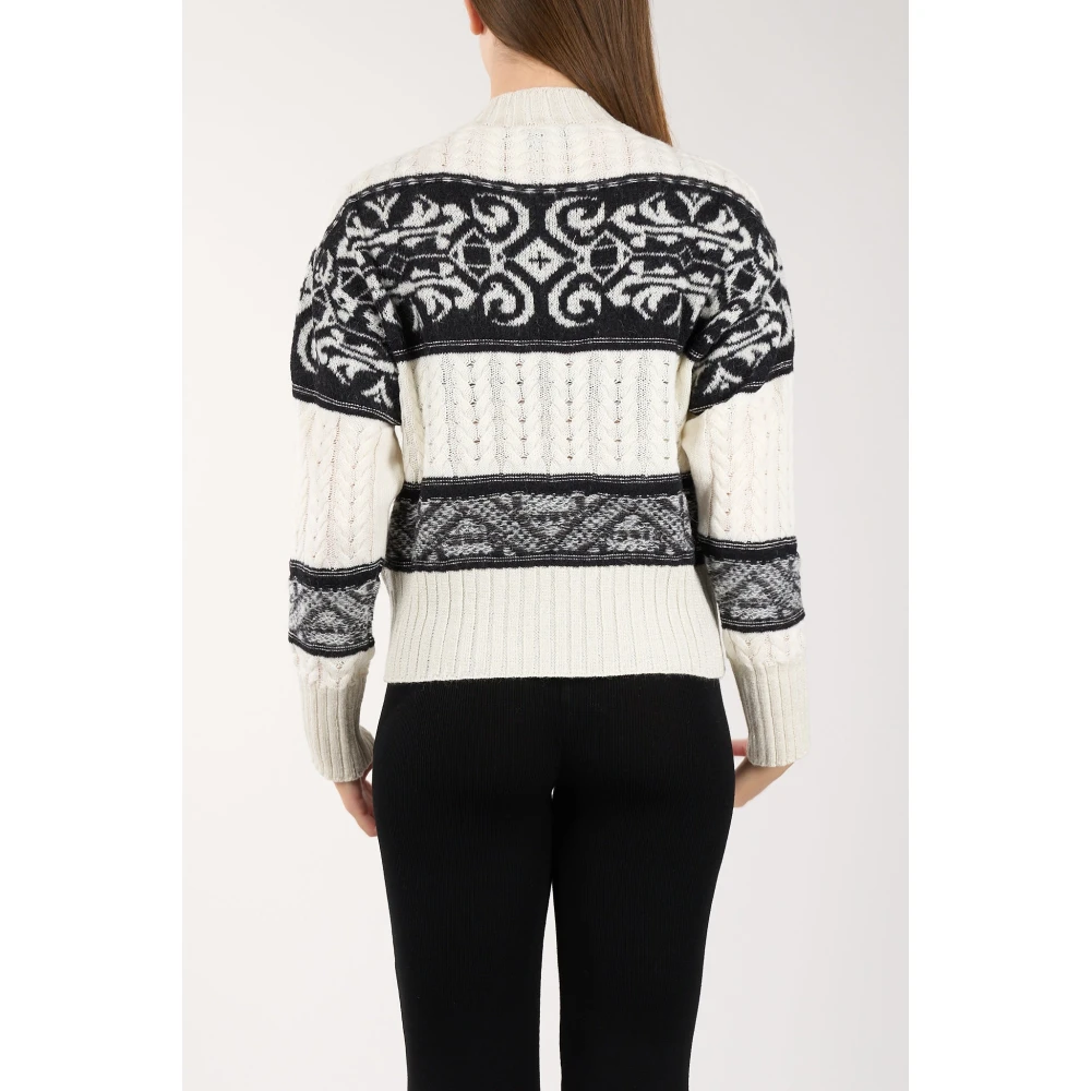 Akep Wollen gebreide trui met jacquard inzetstukken White Dames