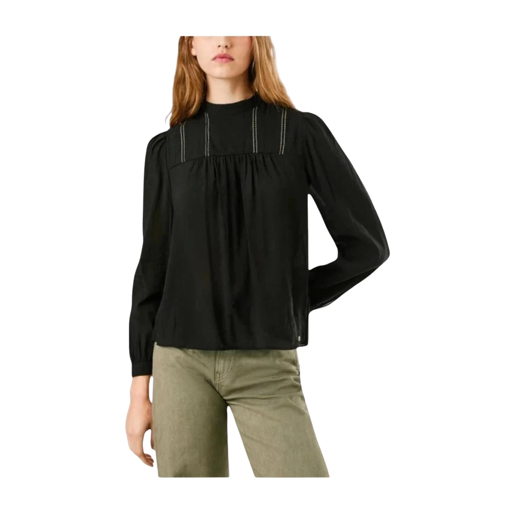 Pepe Jeans Women's Black Blouses, Xs, Sophisticated Blouse With High Neck