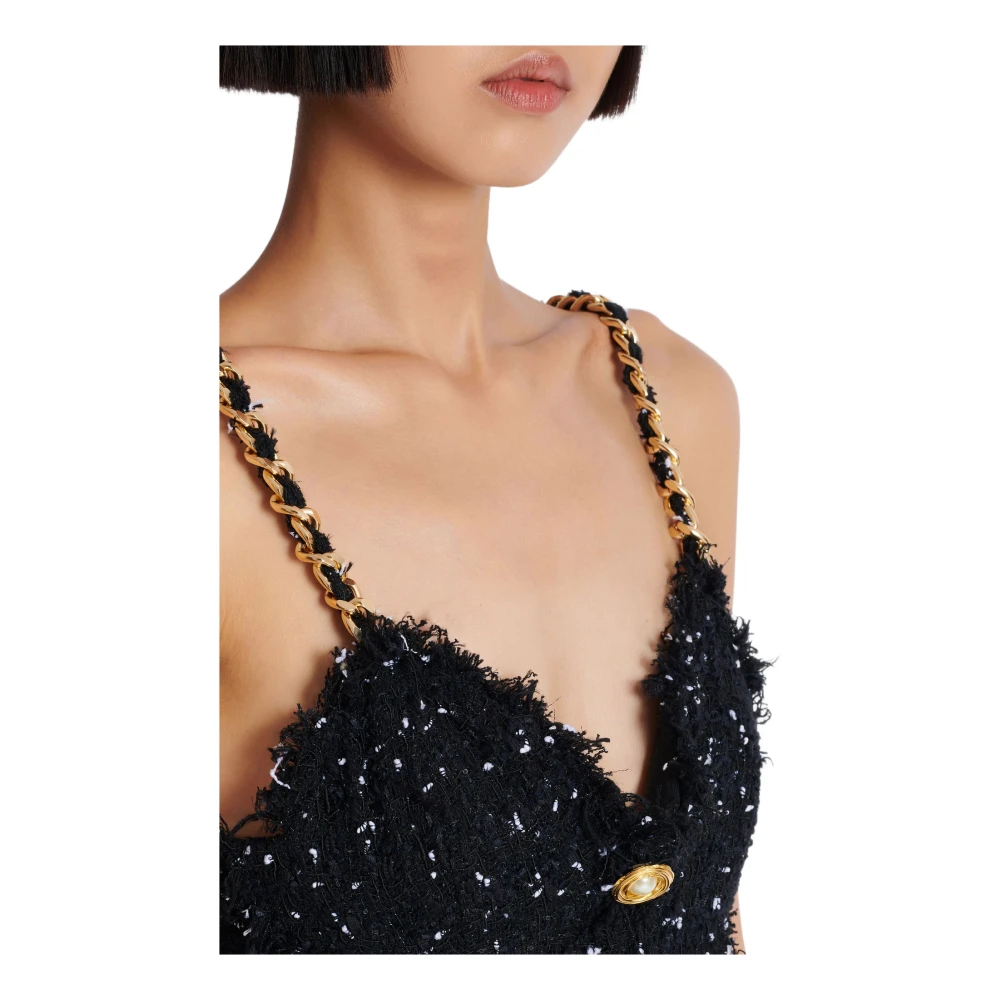 Balmain Gestreepte polka-dot tweedjurk Black Dames