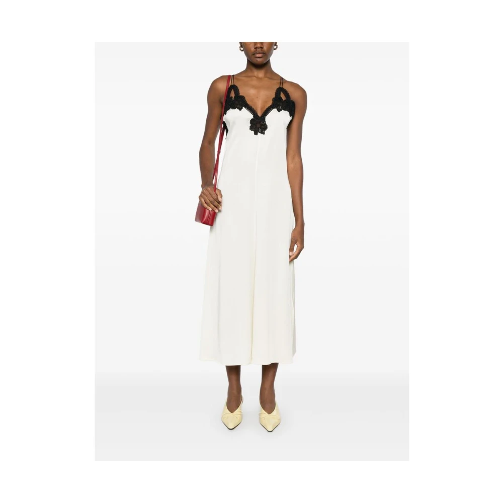 Jil Sander Beige Spaghetti Strap V-Hals Jurk White Dames