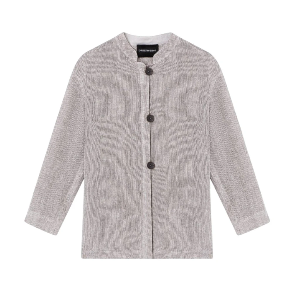 Emporio Armani Vrouw Grijs Overhemden Dames, 3XL, Linnen, Jacket Met Knopen