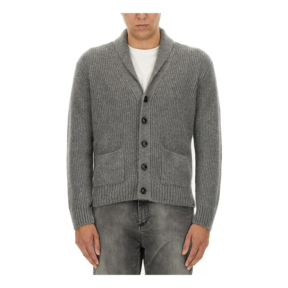 Tom Ford Men's Gray Brushed Cashmere Silk Shawl Collar Cardigan