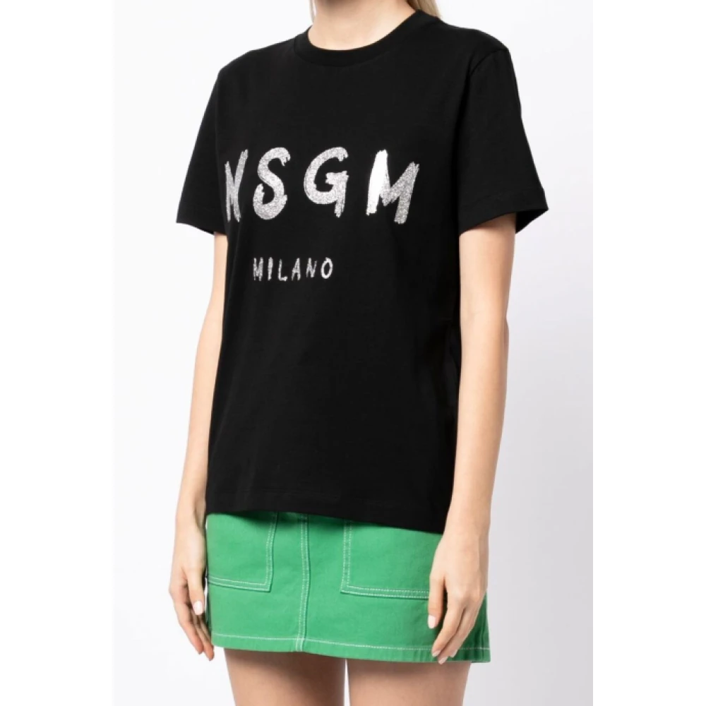Msgm Zwart T-shirt met voorprint Black Dames