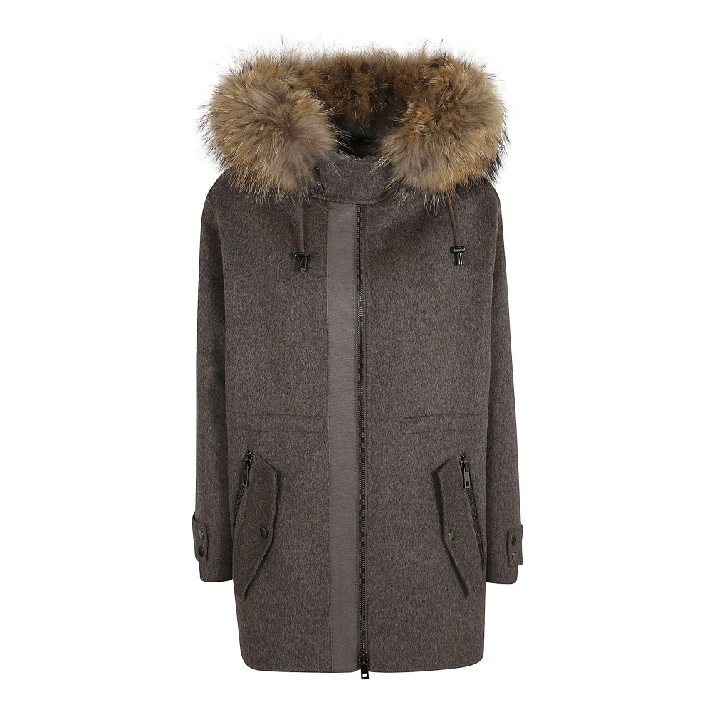 P.a.r.o.s.h. Parka Jas met Bontkraag en Vulling Brown Dames