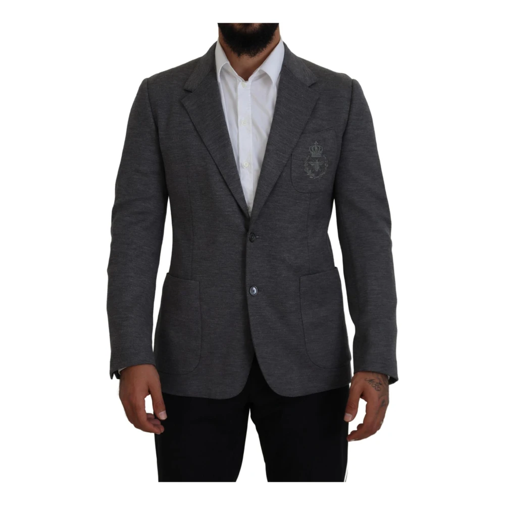 Dolce & Gabbana Men's Gray Stylish Bee Crown Embroidered Blazer