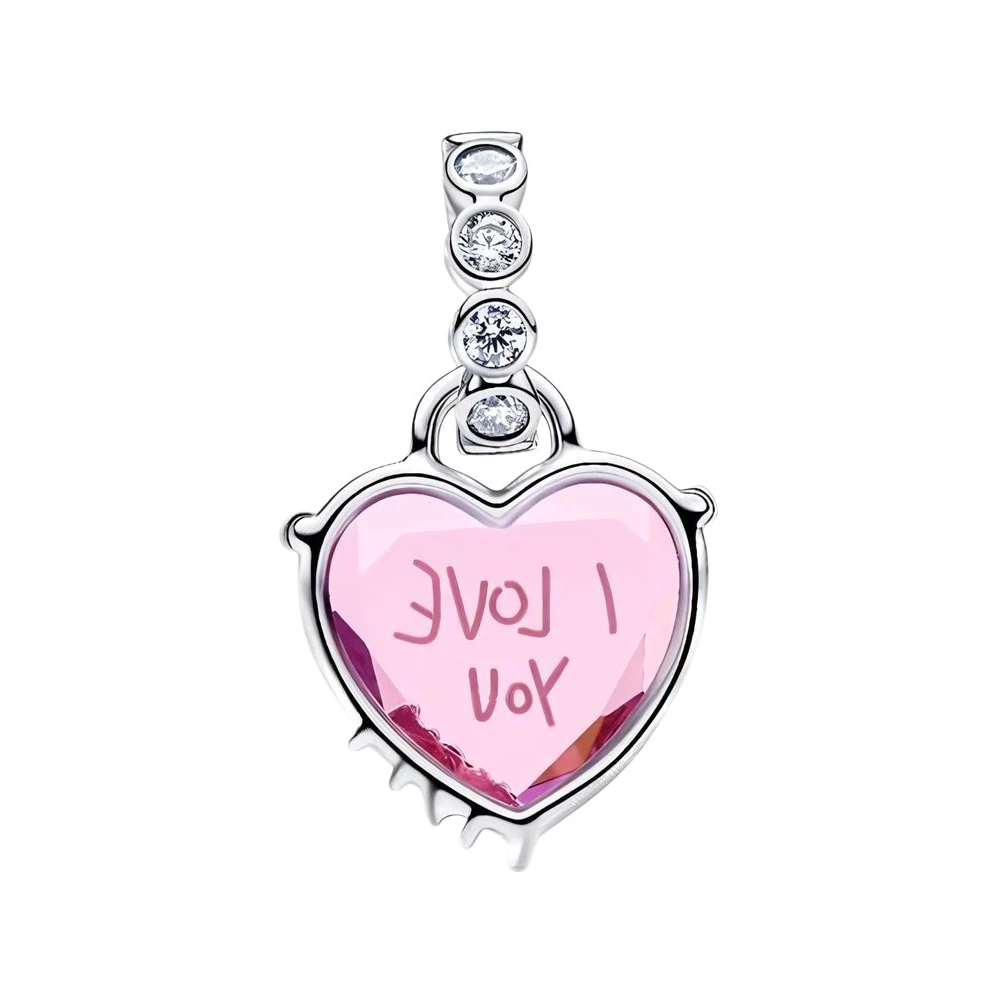 Pandora I Love You Mom Dangle Charm - Female - Necklaces - Pink - One Size - Accessories