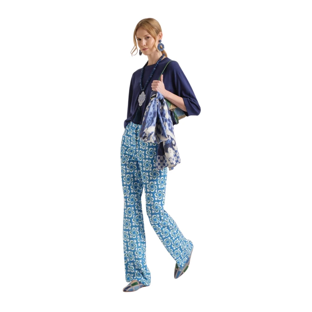 Maliparmi Vrouw Blauw Broeken Dames, 2XL, Polyester, Mouliné Cady Broek