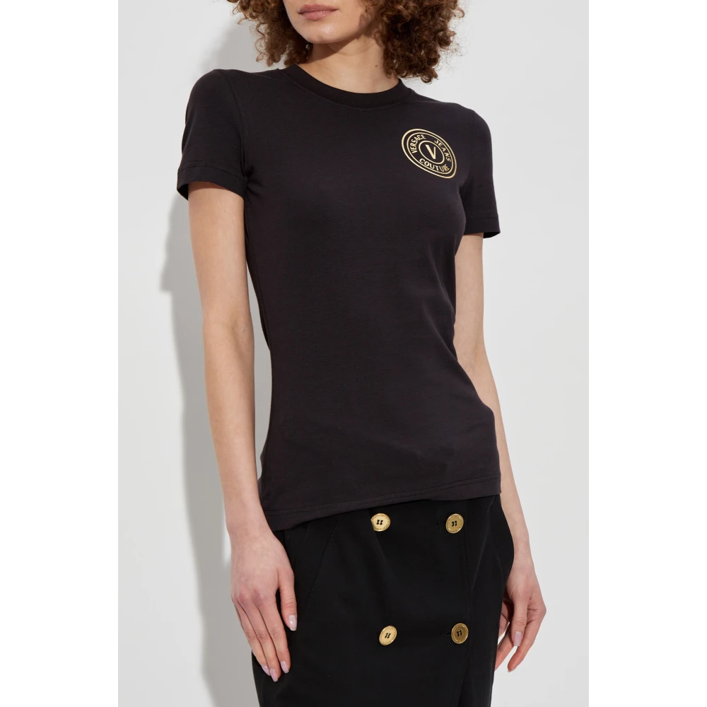 Versace Jeans Couture T-shirt met bedrukt logo Black Dames