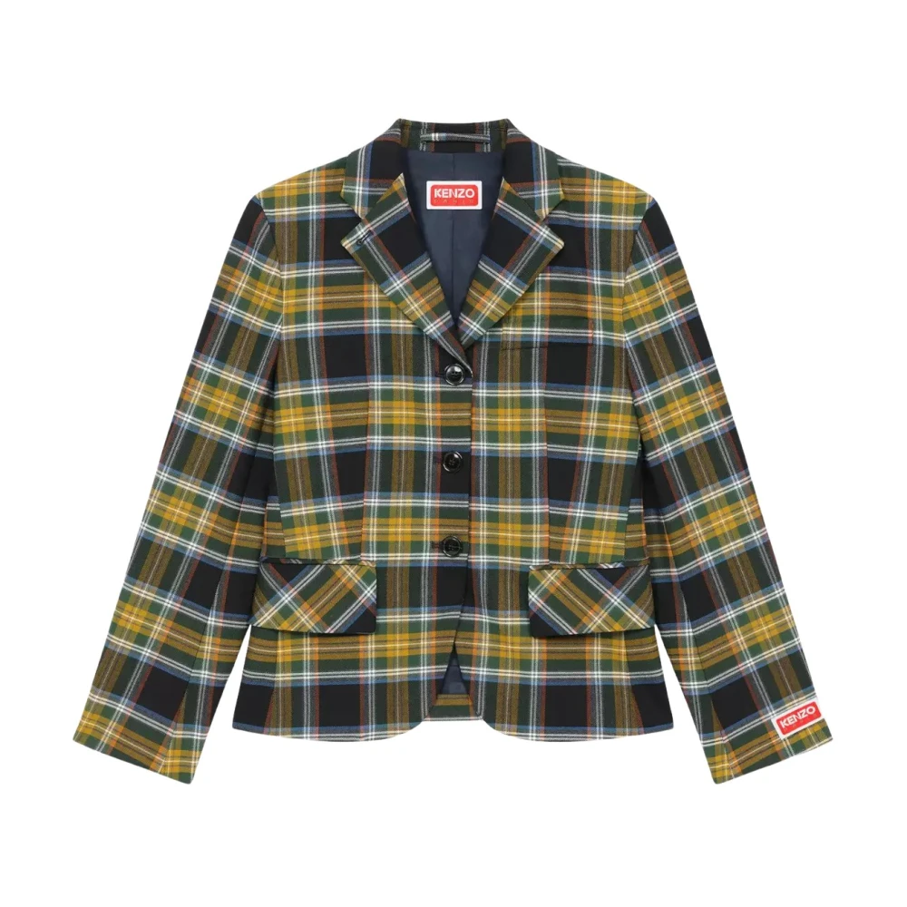 Kenzo Khaki Geruite Blazer met Knoopsluiting Green Dames