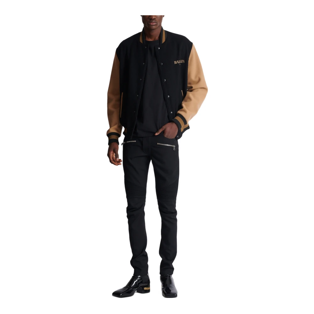 Balmain Op maat gemaakte motorbroek in stretch graan de poudre Black Heren