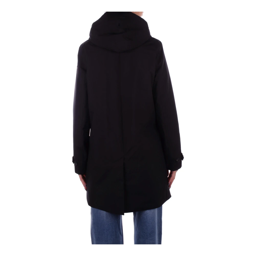 Save The Duck Zwarte jas met capuchon rits en knoop Black Dames