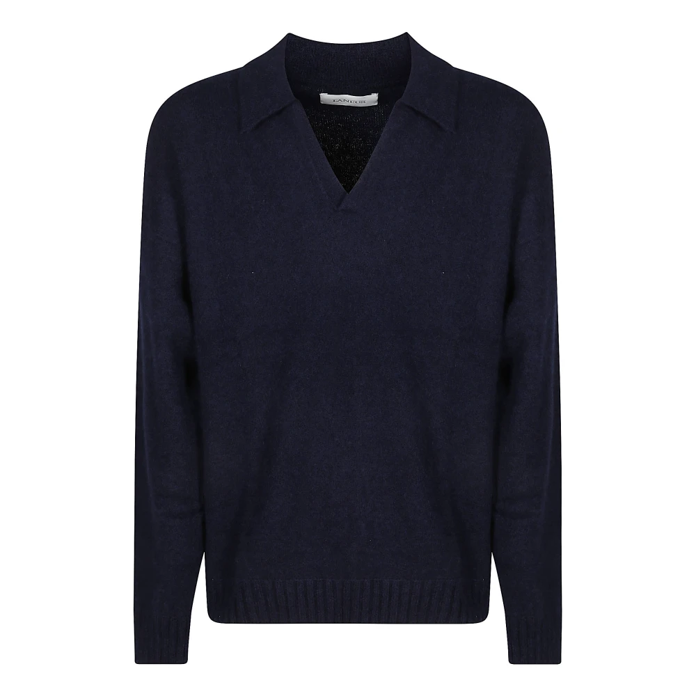 Laneus Kasjmier Zijden Polo Franse Kraag Blue Heren