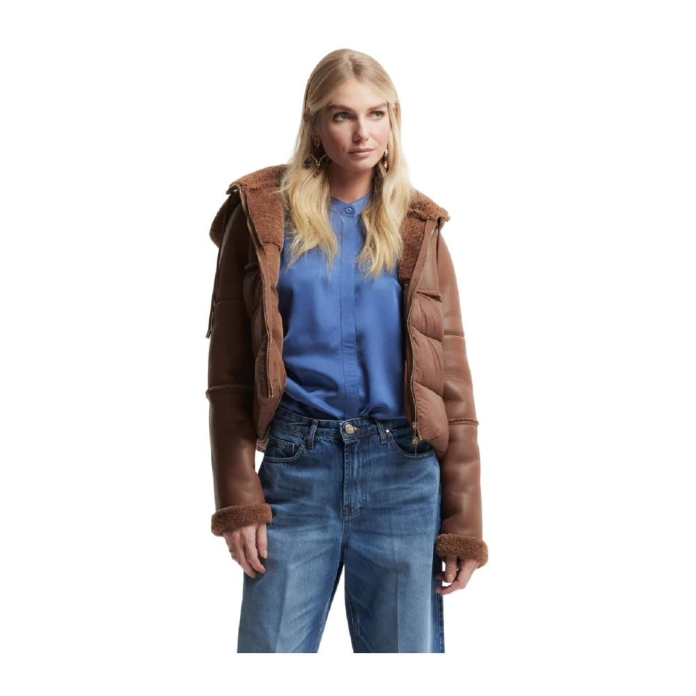 Kocca Bruin leren jas met bontvoering Brown Dames