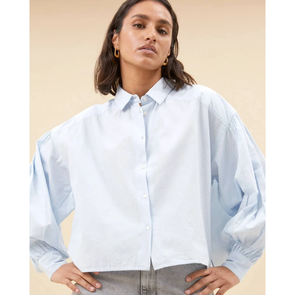 By-Bar Chambray Blouse Lange Mouw Sarah Blue Dames