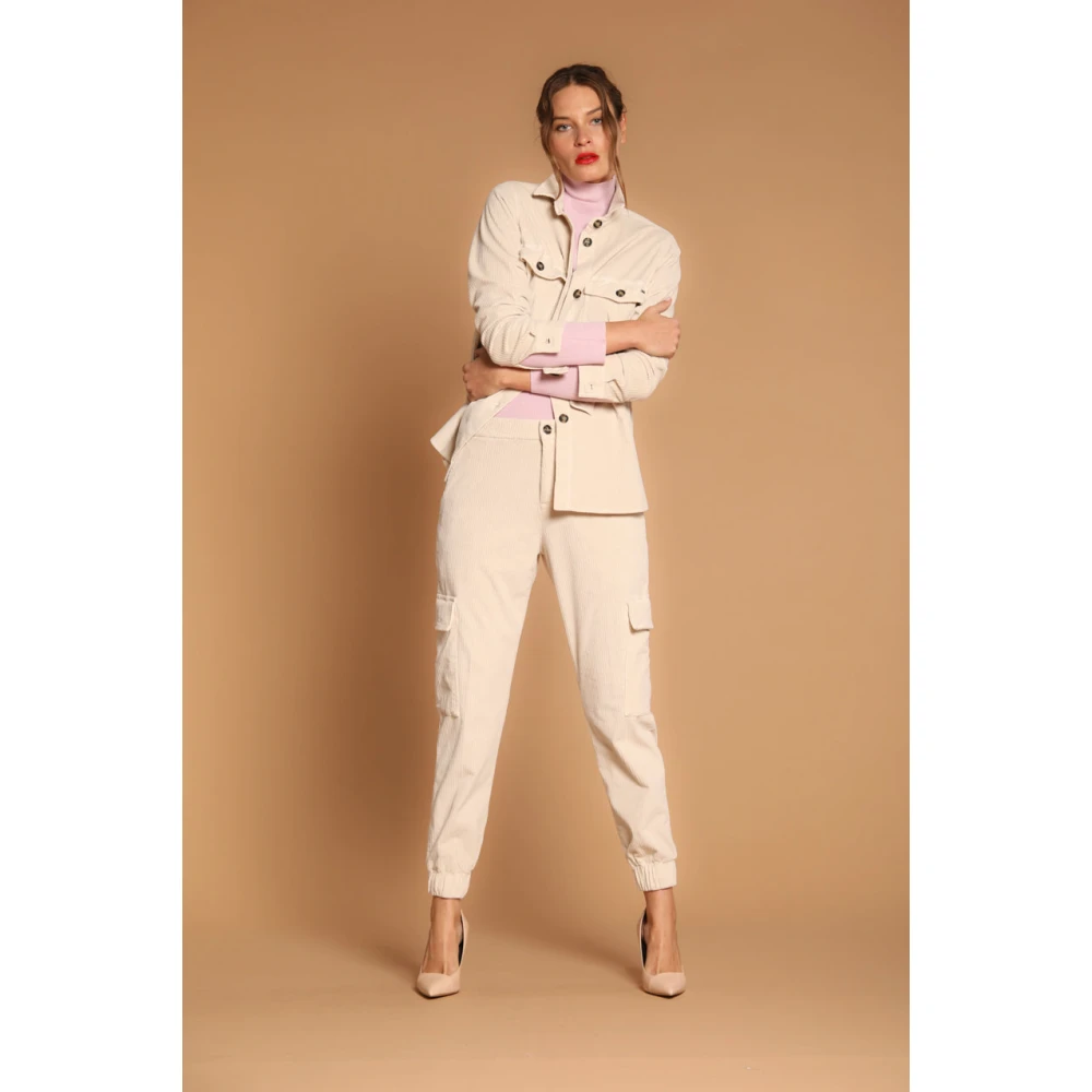 Mason's Velvet Cargo Broek Relaxte Pasvorm Stucco Beige Dames
