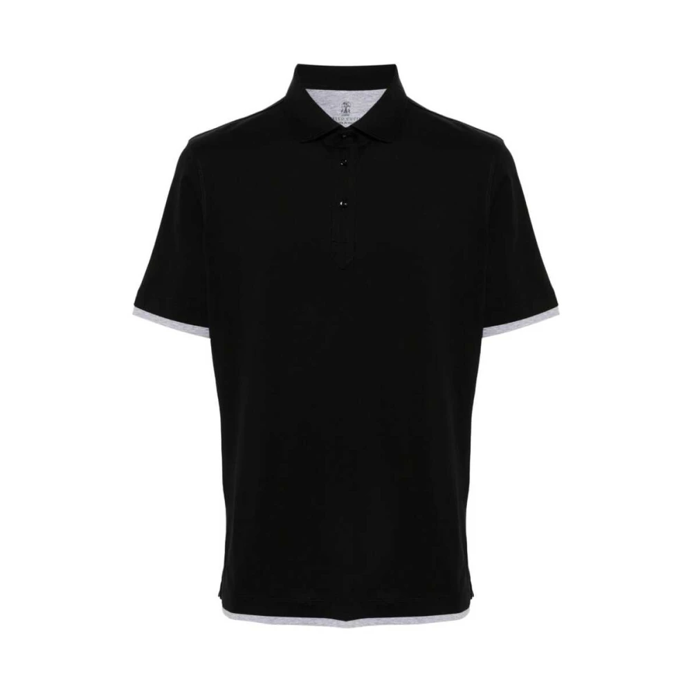 BRUNELLO CUCINELLI Zwarte Katoenen Polokraag Trui Black Heren