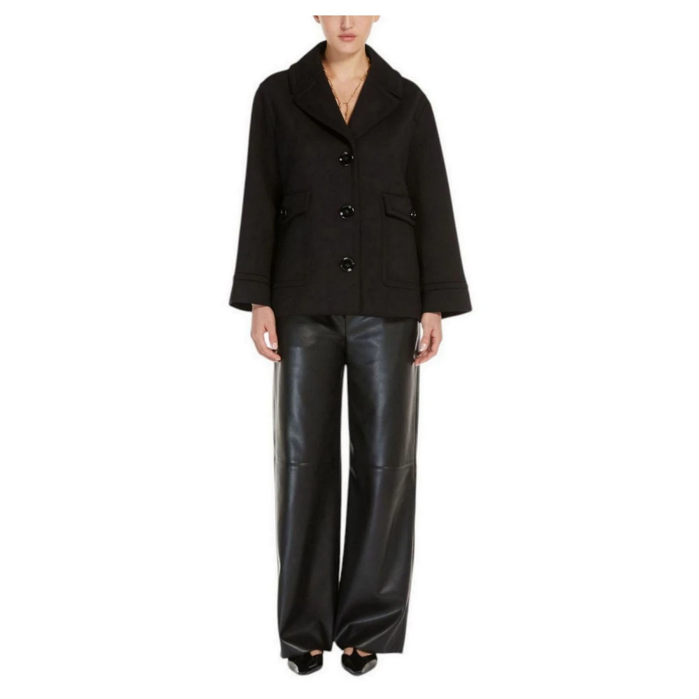 Max Mara Studio Zwarte Jersey Blazer met Reverskraag Black Dames