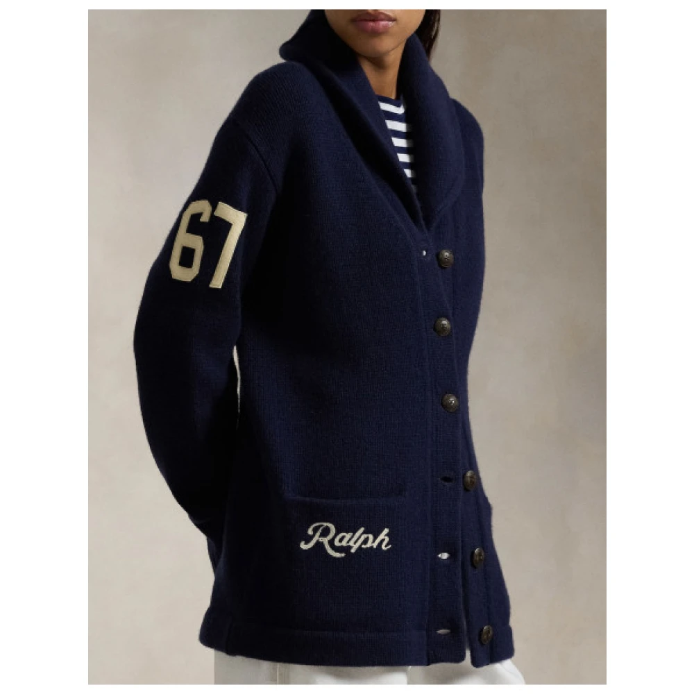 Polo Ralph Lauren Wollen Shawl Kraag Vest Blue Dames