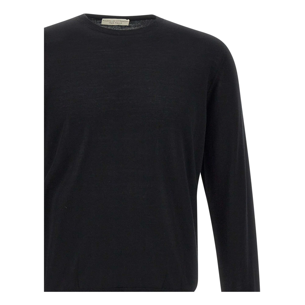 Filippo De Laurentiis Merino Wol Crew Neck Trui Zwart Black Heren