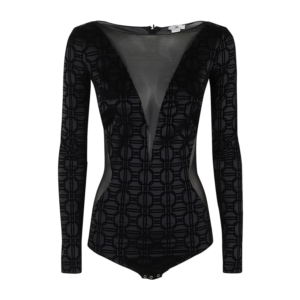 Elisabetta Franchi Sensuele Lycra en Tule Body Black Dames