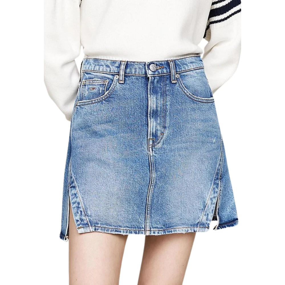 Tommy Hilfiger Hoge Taille Denim Mini Rok Blue Dames