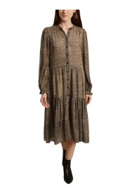 Severine lange mouwen Zebra Patroon Midi -jurk